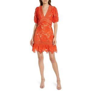 Adelyn Rae Dress Size Medium NWT 3D Lace A-Line Coral Orange Short Sleeve Floral